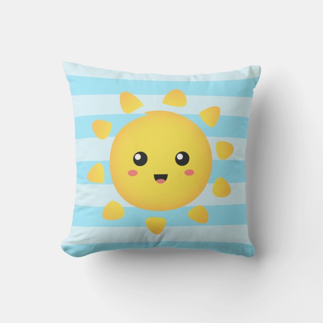 Cheerful sun that shines brightly all around throw pillow (Front)