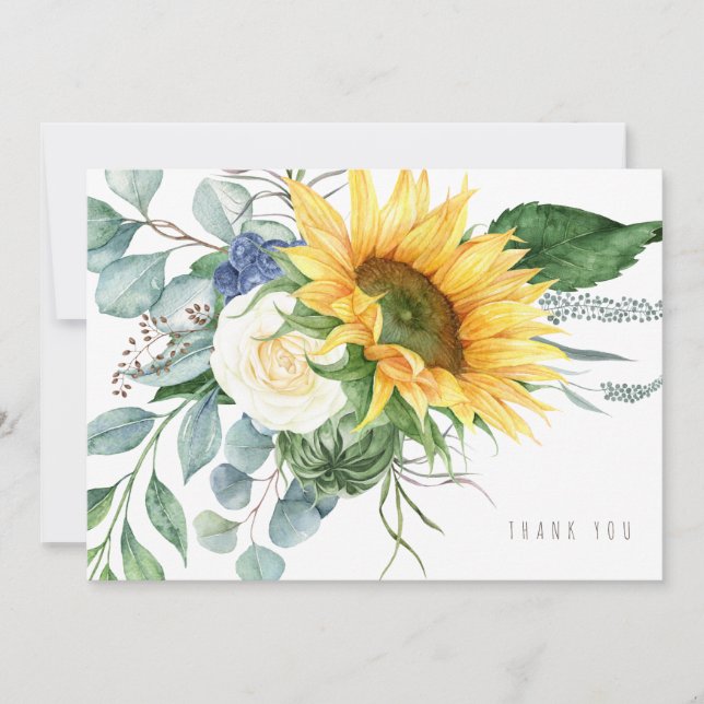 Cheerful Sunflower Eucalyptus Funeral Thank You Card (Front)