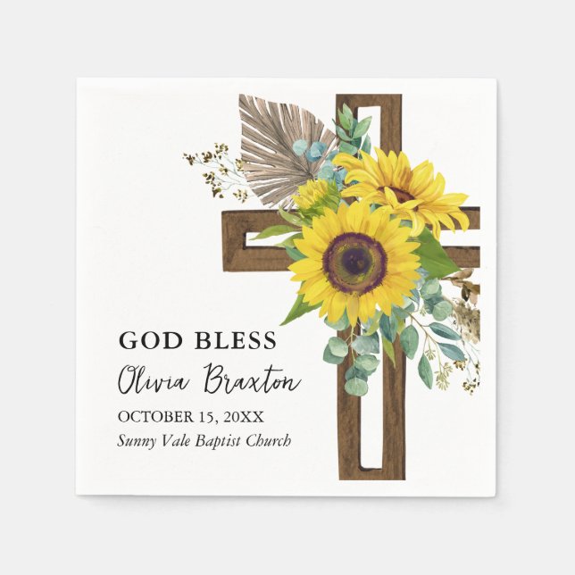 Cheerful Sunflower Rustic Summer Boho Baptism Napkin (Front)