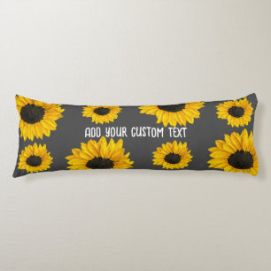 cheerful sunflower yellow on grey add custom text body pillow