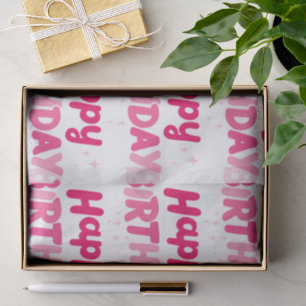 Cheerful Sweet Pink 'Happy Birthday' Typography  Tissue Paper