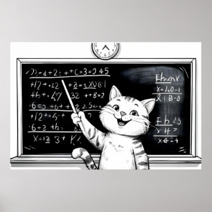 Cheerful Tabby Cat Teaching Math In Classroom  Poster