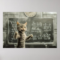 Cheerful Tabby Cat Teaching Math In Classroom 