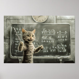 Cheerful Tabby Cat Teaching Math In Classroom  Poster