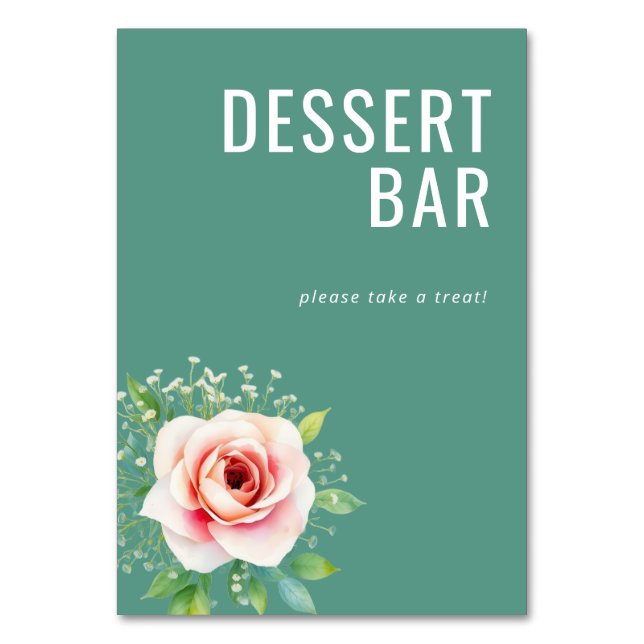 Cheerful Teal Minimalist Floral Table Number (Front)