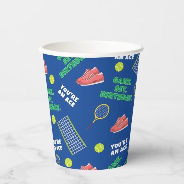 Cheerful Tennis Birthday Game Set For Kids Paper Cups (Front)