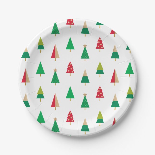 Cheerful Trees Merry Bright Holiday Party Plates (Front)