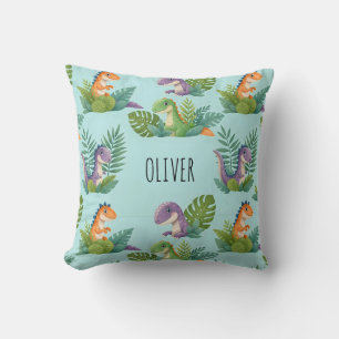 Cheerful Tropical Dinosaur Pattern Throw Pillow