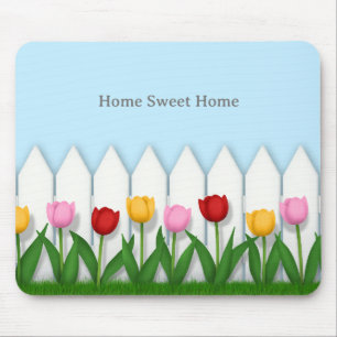 Cheerful Tulip Flower Garden Custom Name or Text Mouse Pad