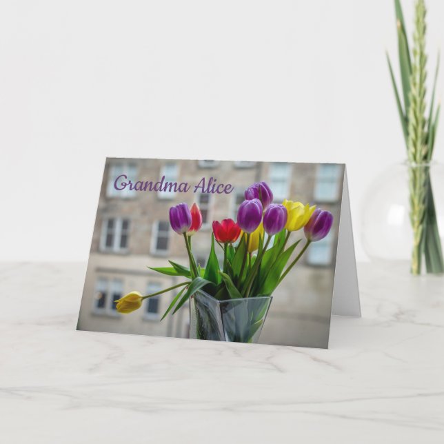 Cheerful Tulips in the Window | Personalized Card (Front)