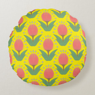 Cheerful Tulips Round Pillow