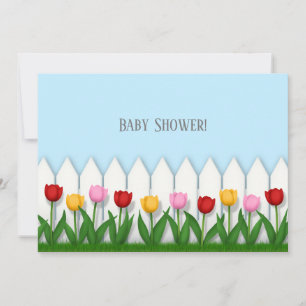 Cheerful Tulips & White Picket Fence Custom Invitation