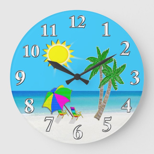 Cheerful Turquoise Wall Clocks Beach Theme (Front)