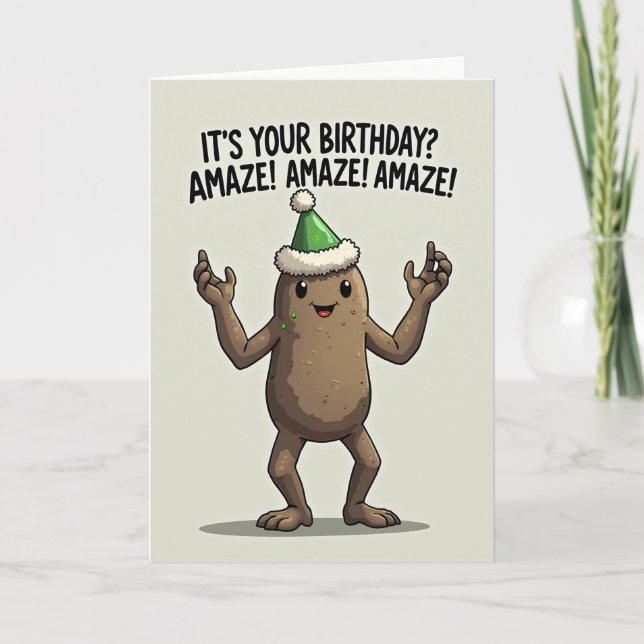 Cheerful Veggie Party Hat Card (Front)