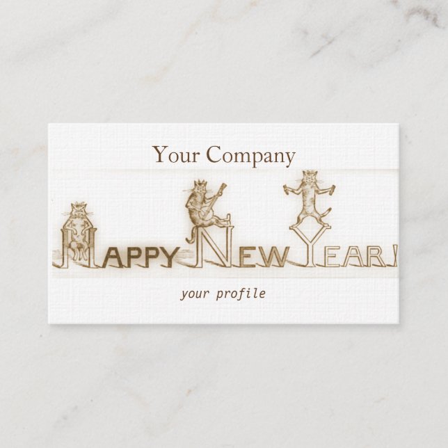 cheerful vintage cats - happy new year business card (Front)