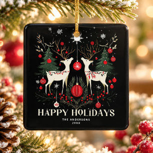 Cheerful Warm Scandinavian Christmas Tree Ceramic Ornament