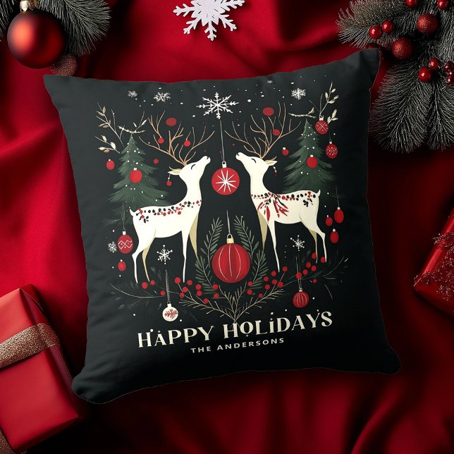 Cheerful Warm Scandinavian Christmas Tree Throw Pillow (Creator Uploaded)