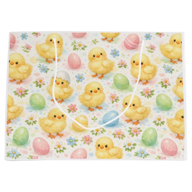 Cheerful Watercolor Chick & Egg Easter Gift Bag (Front)