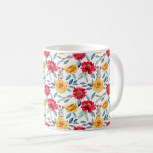 Cheerful Watercolor Floral Pattern in Yellow Rose Coffee Mug