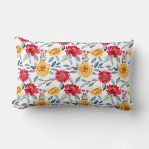Cheerful Watercolor Floral Pattern in Yellow Rose Lumbar Pillow