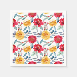 Cheerful Watercolor Floral Pattern in Yellow Rose Napkin