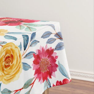 Cheerful Watercolor Floral Pattern in Yellow Rose Tablecloth