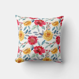 Cheerful Watercolor Floral Pattern in Yellow Rose Throw Pillow