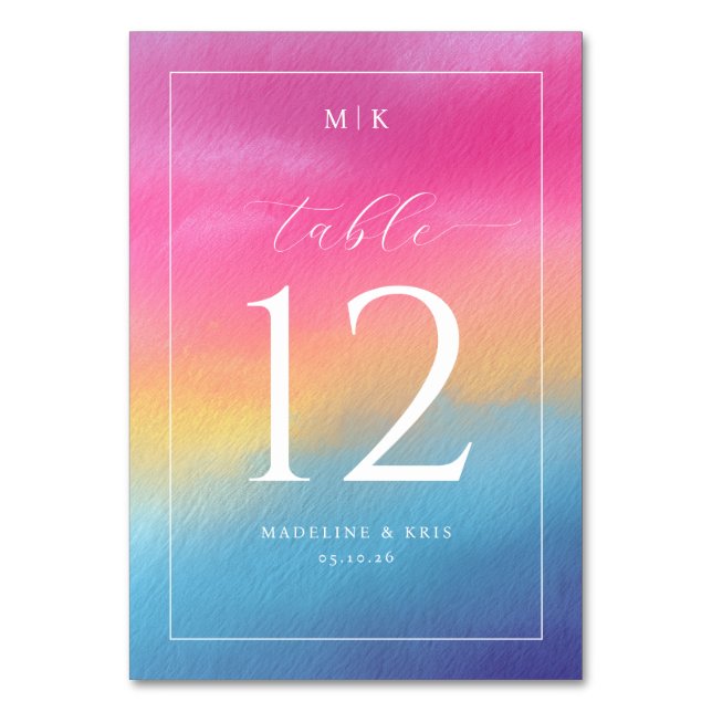 Cheerful Watercolor Gradient Table Number (Front)