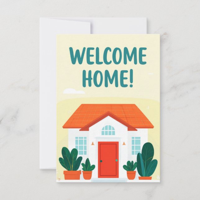 Cheerful Welcome Home Card Design with Stylized  (Front)
