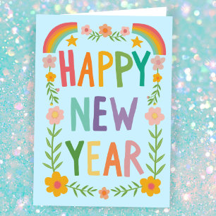 Cheerful Whimsical HAPPY NEW YEAR Handlettering Card
