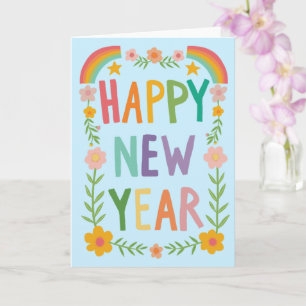 Cheerful Whimsical HAPPY NEW YEAR Handlettering Card