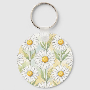 Cheerful White Daisy Floral Pattern Keychain