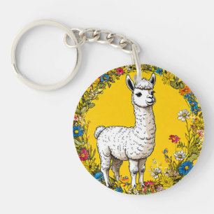 Cheerful white llama keychain