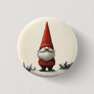 Cheerful Winter Gnome in Red Hat 1 Inch Round Button