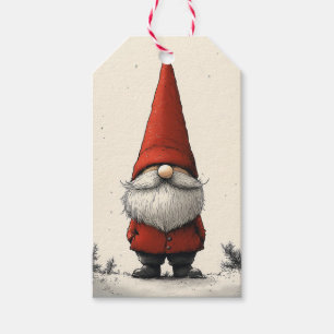 Cheerful Winter Gnome in Red Hat Gift Tags
