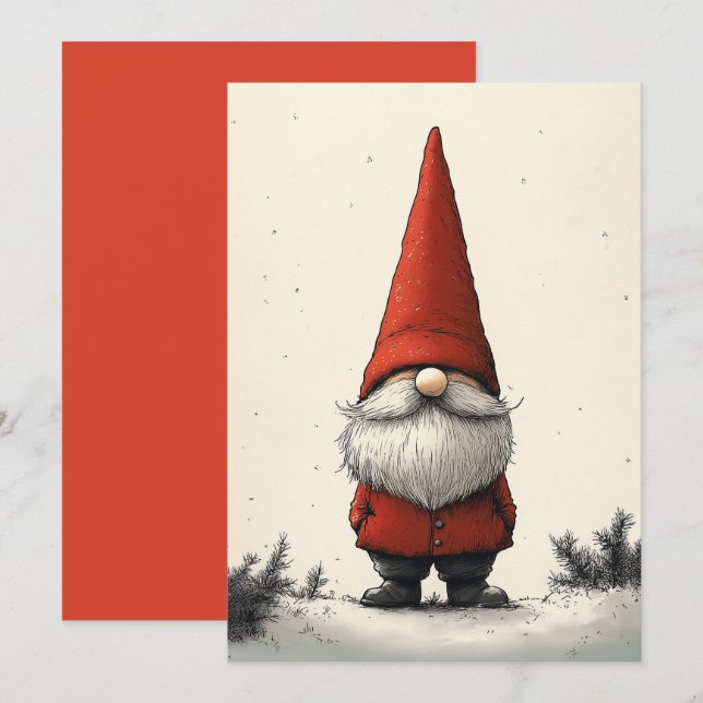 Cheerful Winter Gnome in Red Hat Invitation (Front/Back)