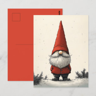 Cheerful Winter Gnome in Red Hat Postcard