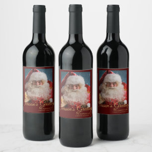 Cheerful Winter Santa Claus Christmas Wine Label