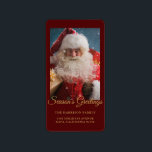 Cheerful Winter Santa Claus Personalized Christmas Label<br><div class="desc">This holidays design features Santa Claus delivering gifts in the snow with the text "Season's Greetings". Personalized with your own photo or leave as is. Add your family name and return address in chic gold typography on a burgundy background below. Edit the text in the text boxes provided or delete...</div>