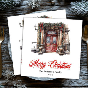 Cheerful winter scene napkin cozy vintage design