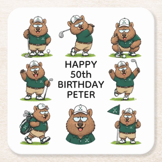   cheerful wombat square paper coaster (Front)