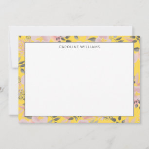 Cheerful Yellow and Pink Floral Pattern with Name Card