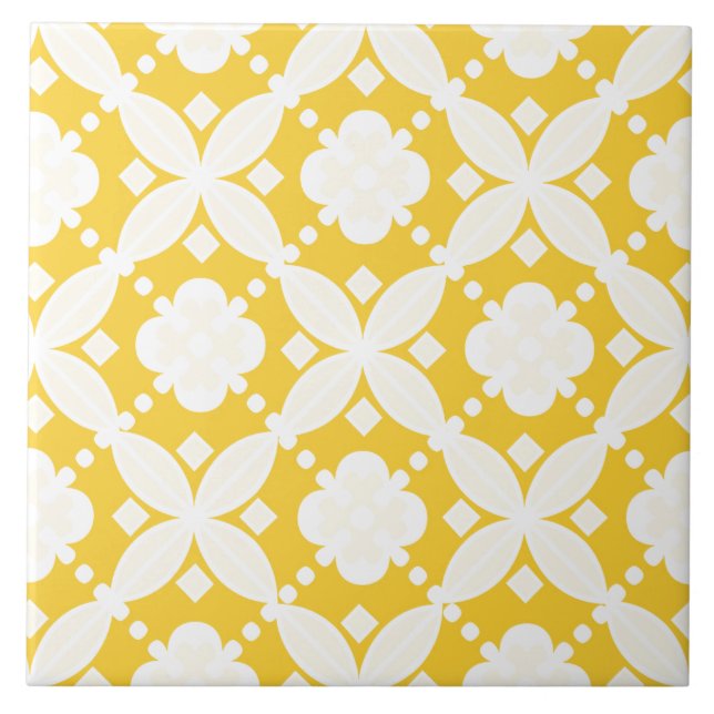 Cheerful yellow and white decorative pattern tile (Front)