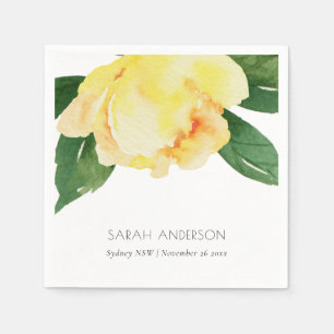 Cheerful Yellow Bright Watercolor Floral Napkin