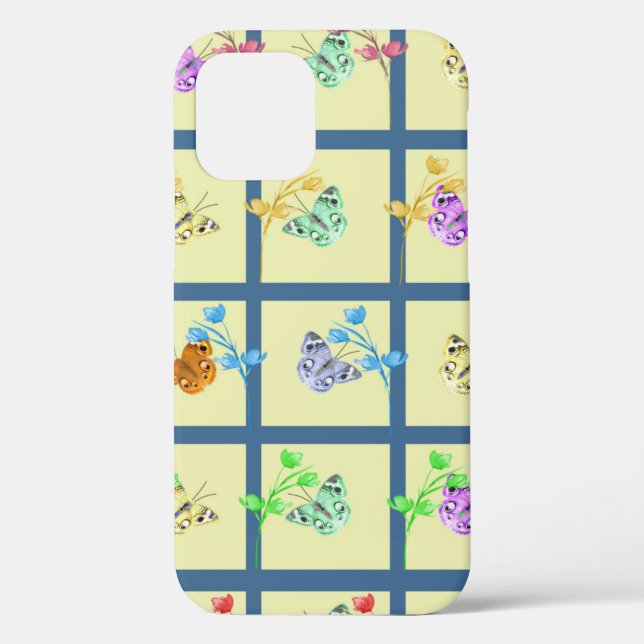 Cheerful Yellow Butterfly & Flowers Case-Mate iPhone Case (Back)