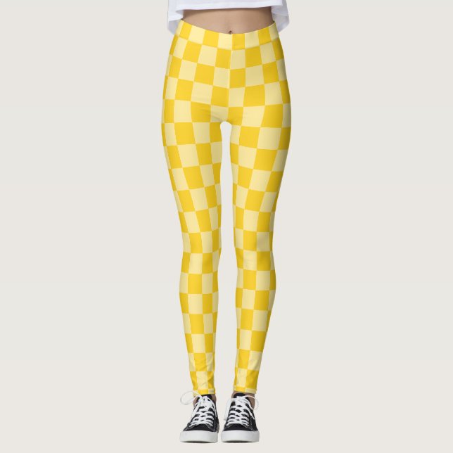 Cheerful Yellow Chequered Pattern Leggings (Front)