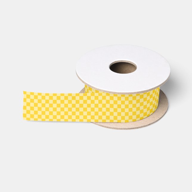 Cheerful Yellow Chequered Pattern Satin Ribbon (Spool)