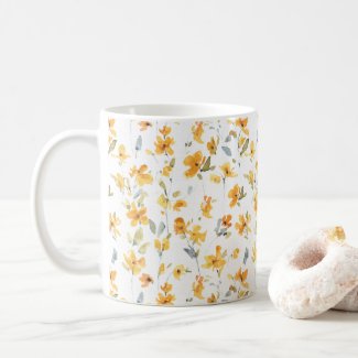 Cheerful Yellow Floral Watercolor Coffee Mug