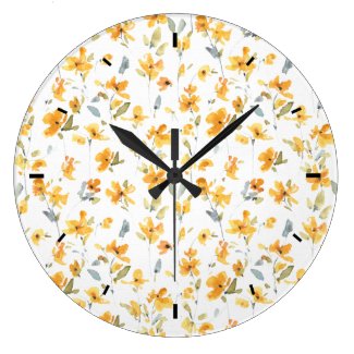 Cheerful Yellow Floral Watercolor Large Clock