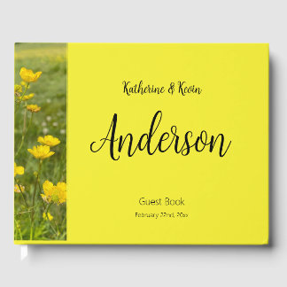 Cheerful Yellow Floral Wedding  Guest Book